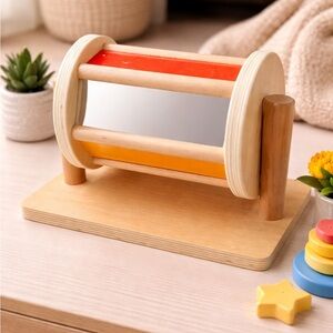 Wooden Sensory Mirror Drum Toy | Montessori-Inspired Baby Activity Toy